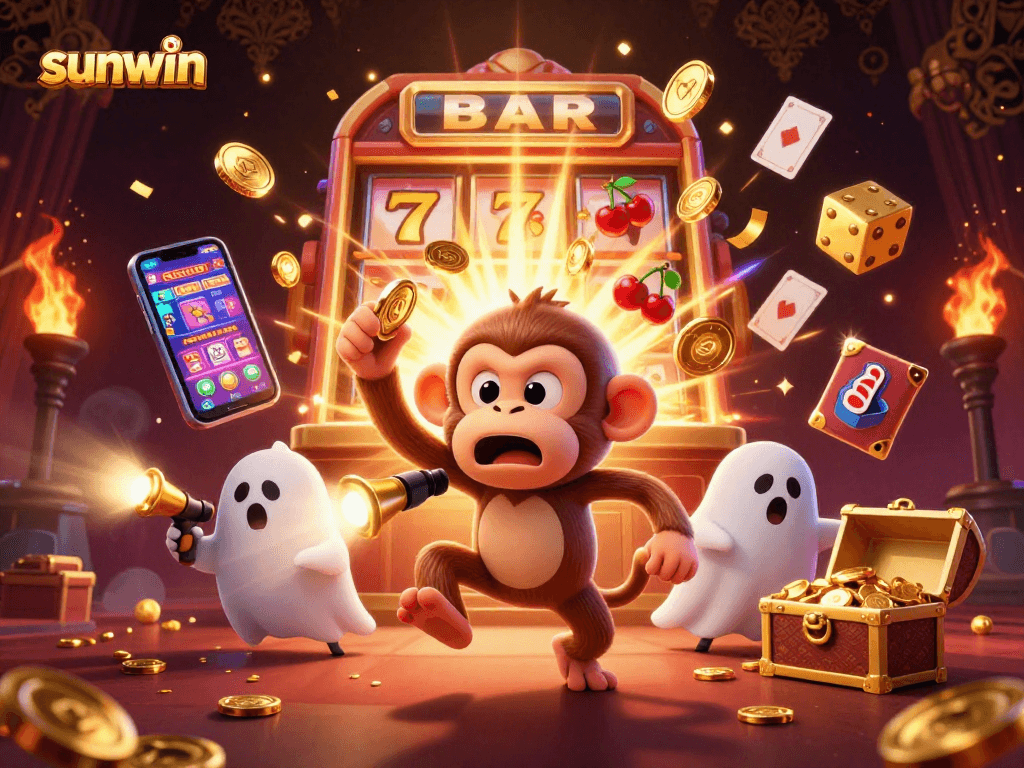 Experience the thrill of gaming with sunwin in a dazzling casino scene filled with golden treasures.