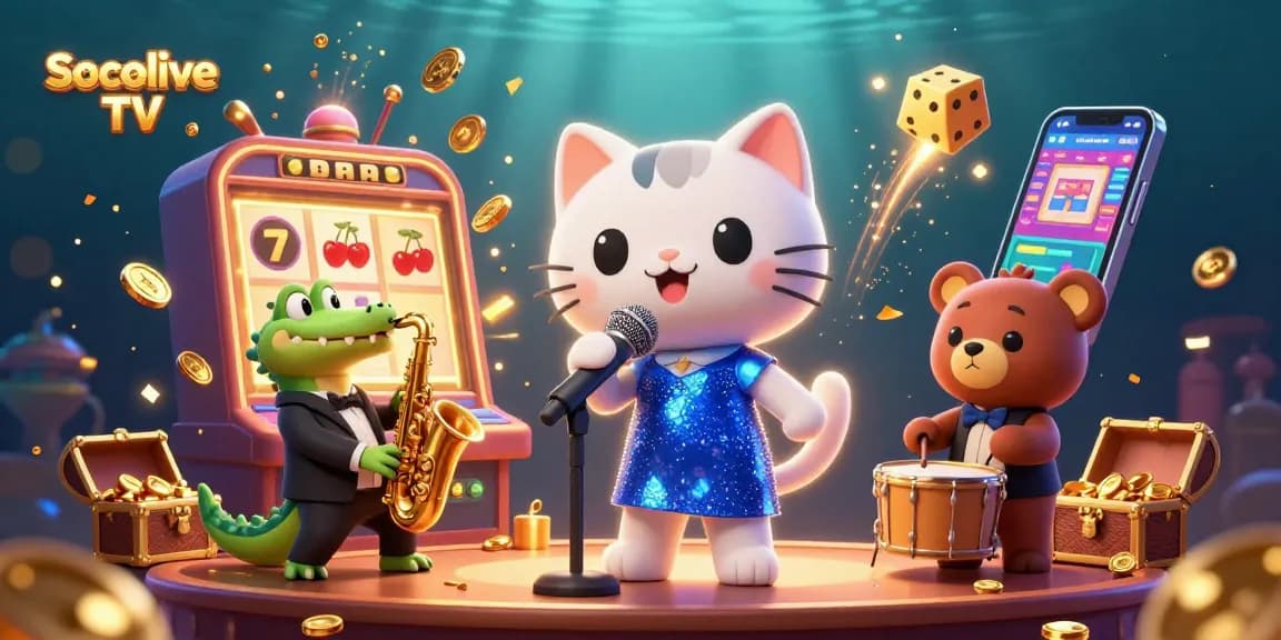 Socolive TV showcases an enchanting casino scene with cartoon characters and dynamic gambling elements.
