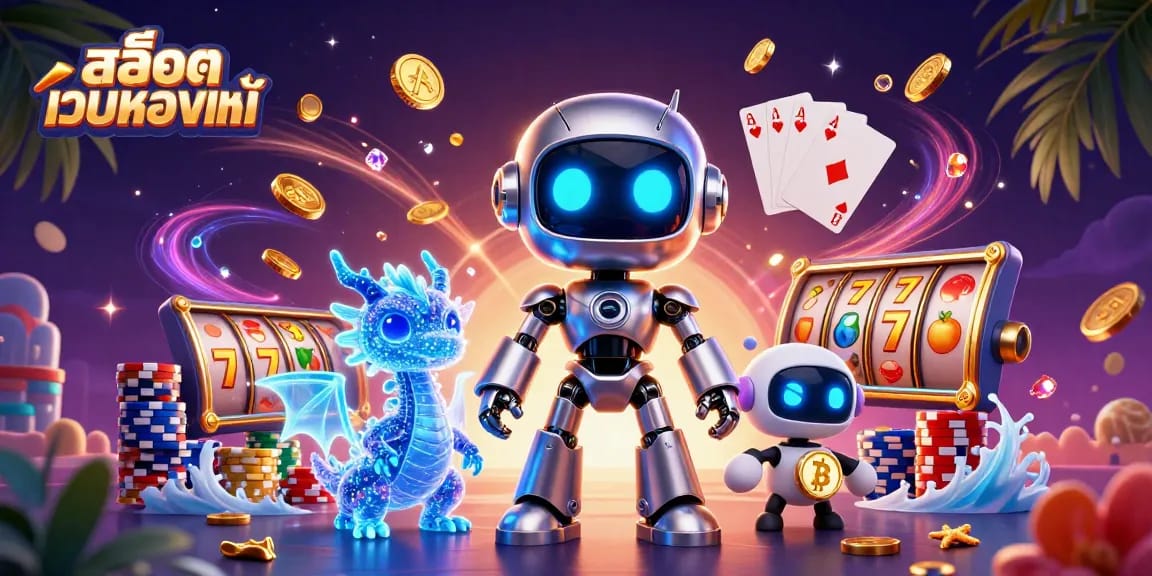 Engage with สล็อตเว็บตรงแท้ through this vibrant 3D illustration showcasing exciting slot action and casino elements.