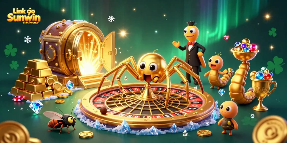 Engaging players with Link vào Sunwin chính thức at a vibrant casino-themed illustration featuring a golden spider and treasures.