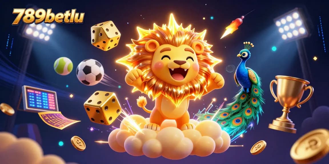Engage in thrilling games at 789betlu with vibrant sports elements and energized characters in a casino-themed illustration.