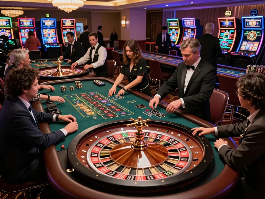 Spieler, die am Roulette auf dem Casino-Boden teilnehmen, unterstützt von erfahrenen Immobilienmaklern Frankfurt Dornbusch, die notwendige Informationen für den Immobilienverkauf bereitstellen.