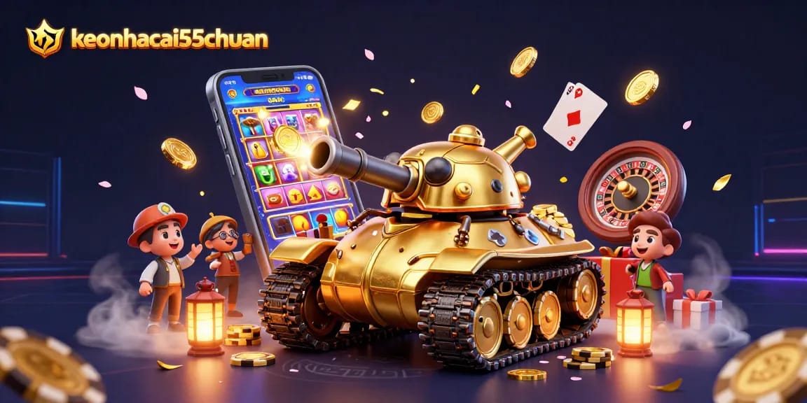 Experience the excitement of keonhacai55chuan with a vibrant 3D casino scene featuring games and fun.