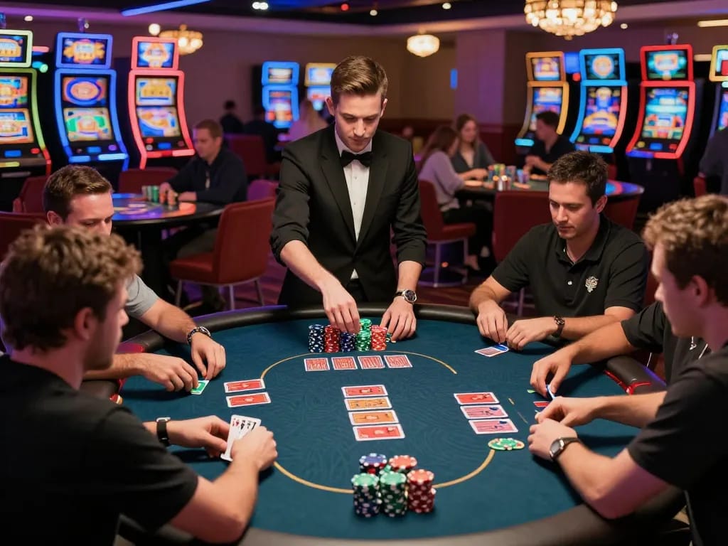 Players enjoying a thrilling Texas Hold'em game at 789betpa, highlighting intense focus and strategic gameplay.