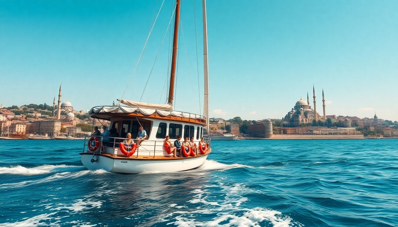 Bosphorus daytime cruise with stunning views of Istanbul attractions and happy travelers.