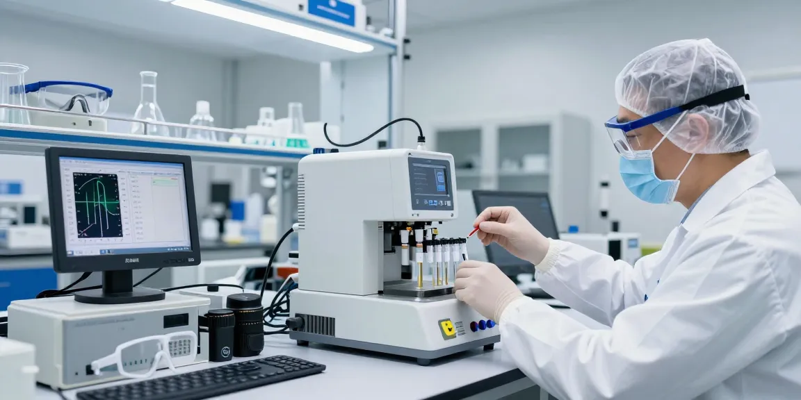 Techniker analysiert Luftqualitätsdaten mit einem NOx Filter in modernem Labor.