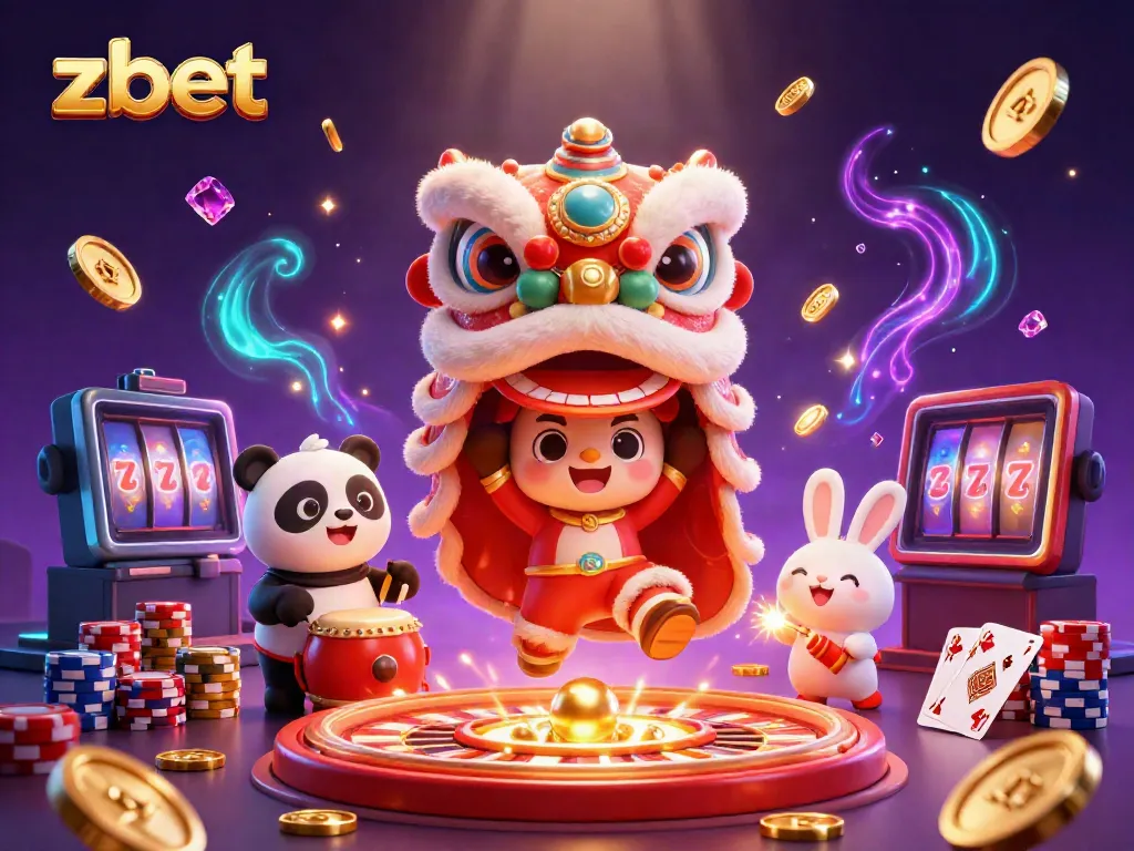 Experience the vibrant zbet casino atmosphere with a colorful lion dance and festive elements.