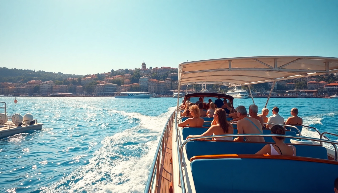 Bosphorus daytime cruise mit Gästen, die die Sehenswürdigkeiten und die Sonne genießen.