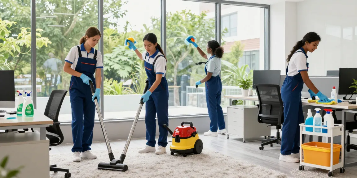Reinigungsfirmen Bern team in action, cleaning office space with eco-friendly supplies.