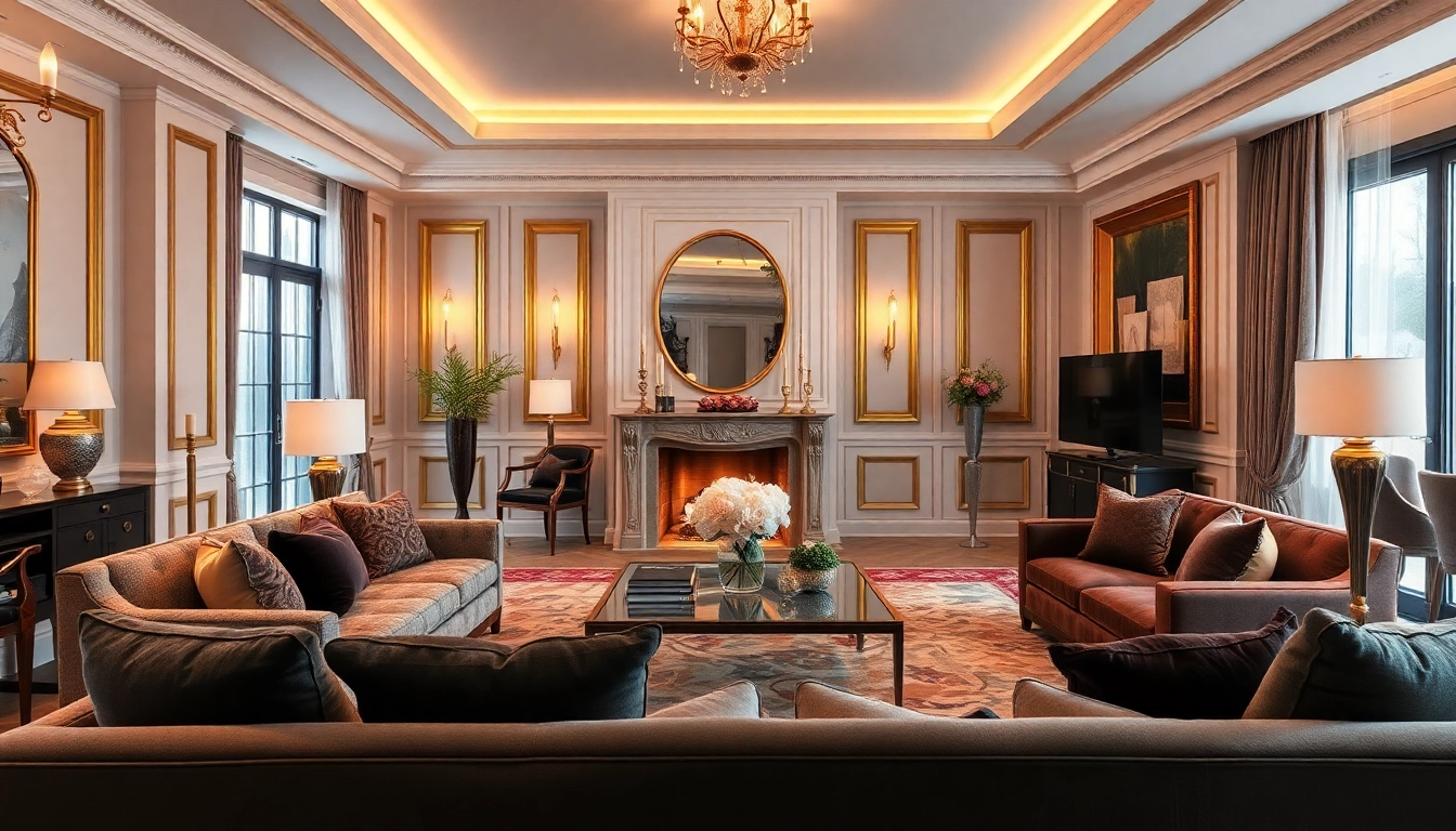 Luxury living room showcasing elegant furniture and warm lighting for a cozy and sophisticated ambiance.