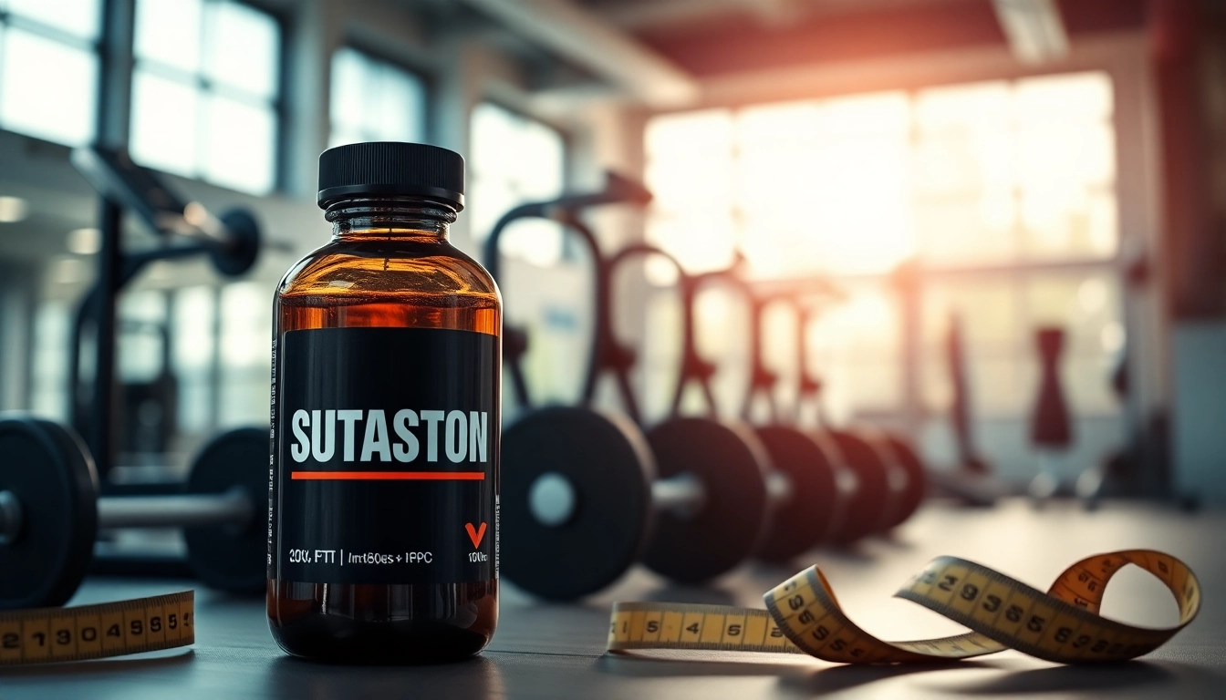 Sustanon kaufen in einer professionellen Fitnessumgebung mit Fitnessgeräten und einer motivierenden Atmosphäre.