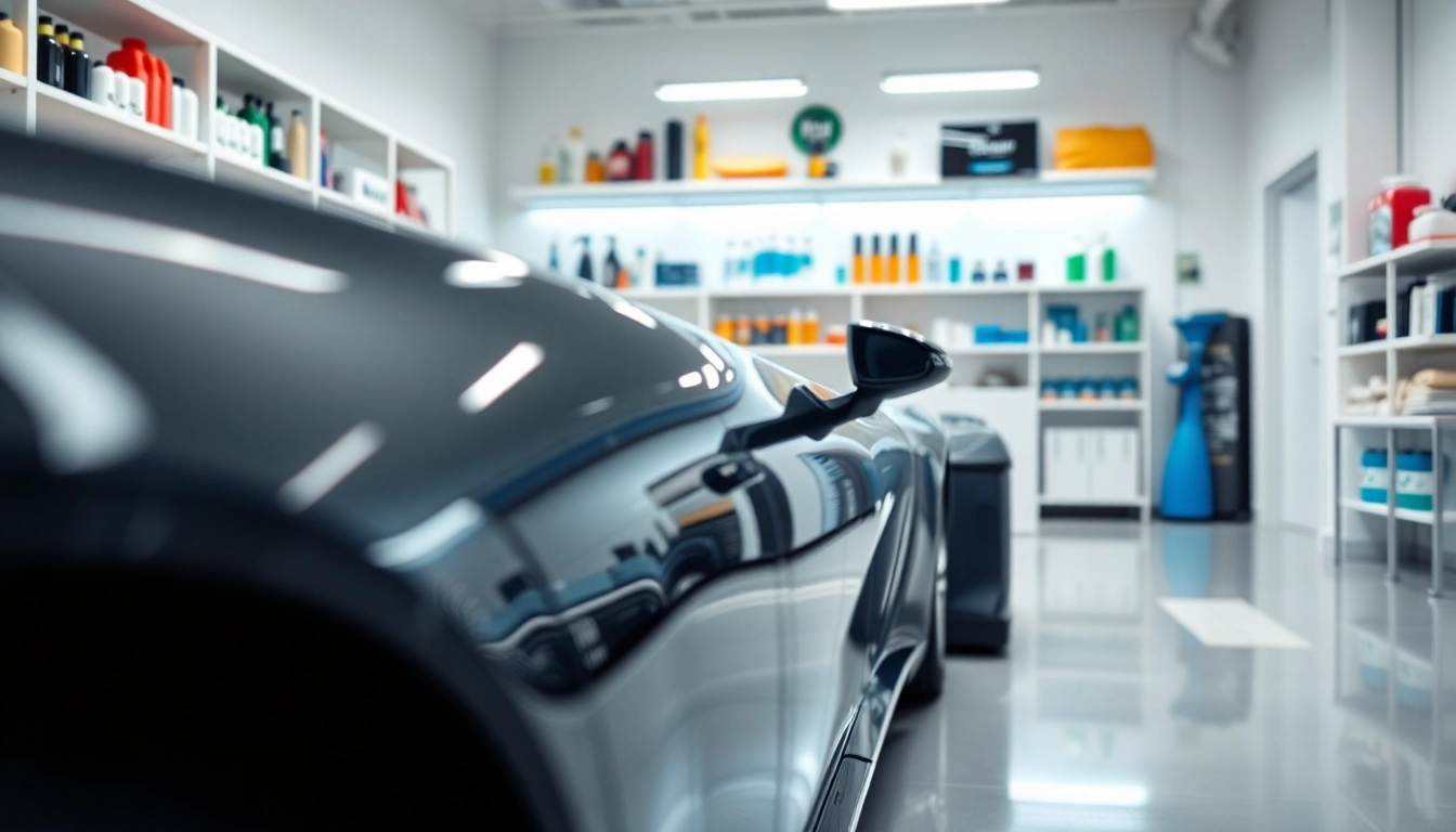 Autopflege Shop mit hochwertigen Reinigungsprodukten in professioneller Umgebung.