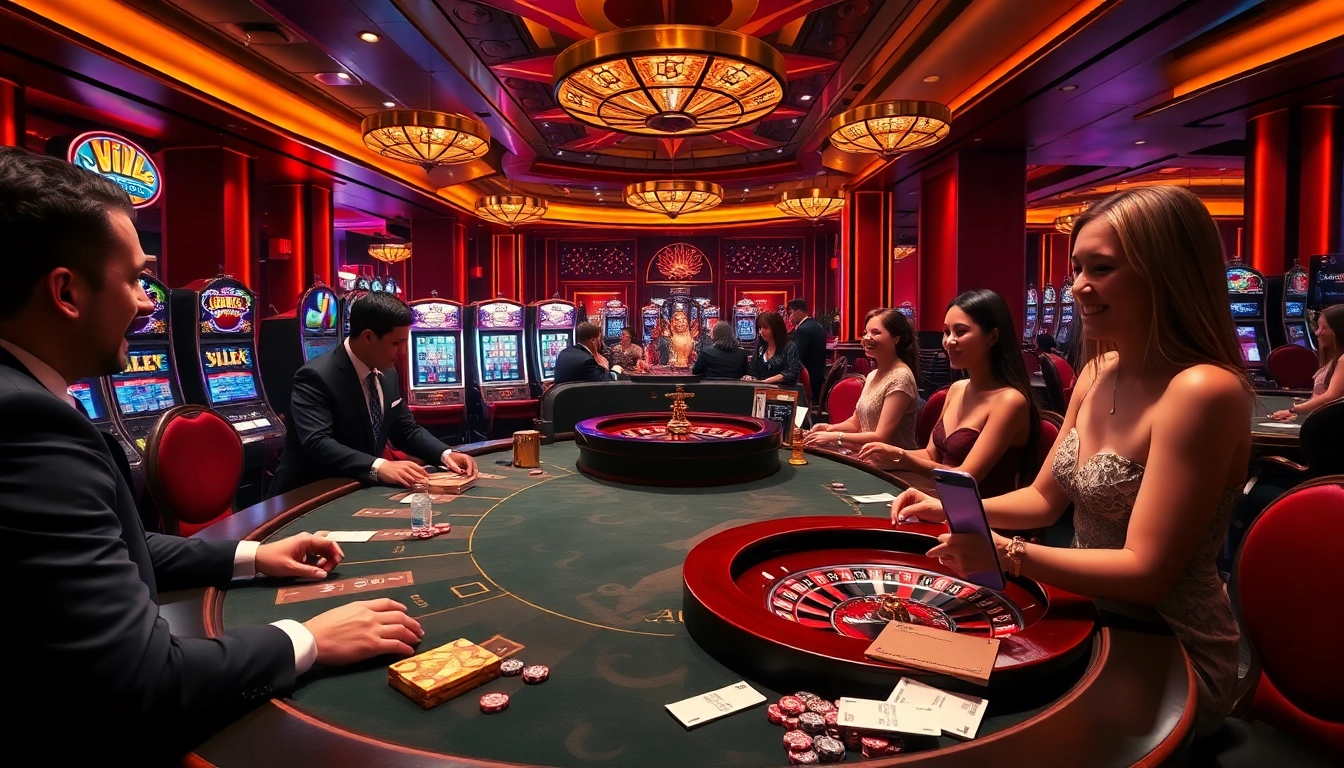 Experience the thrill of winning at KJC, showcasing a luxurious casino environment with poker tables and lively atmosphere.